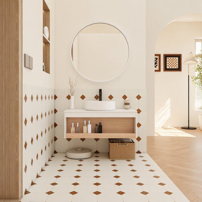 Meuble-lavabo suspendu avec lavabo rond blanc brillant, meuble-lavabo mural avec tablette ouverte, fini blanc et comptoir durable, design moderne peu encombrant (livré en 2 paquets)