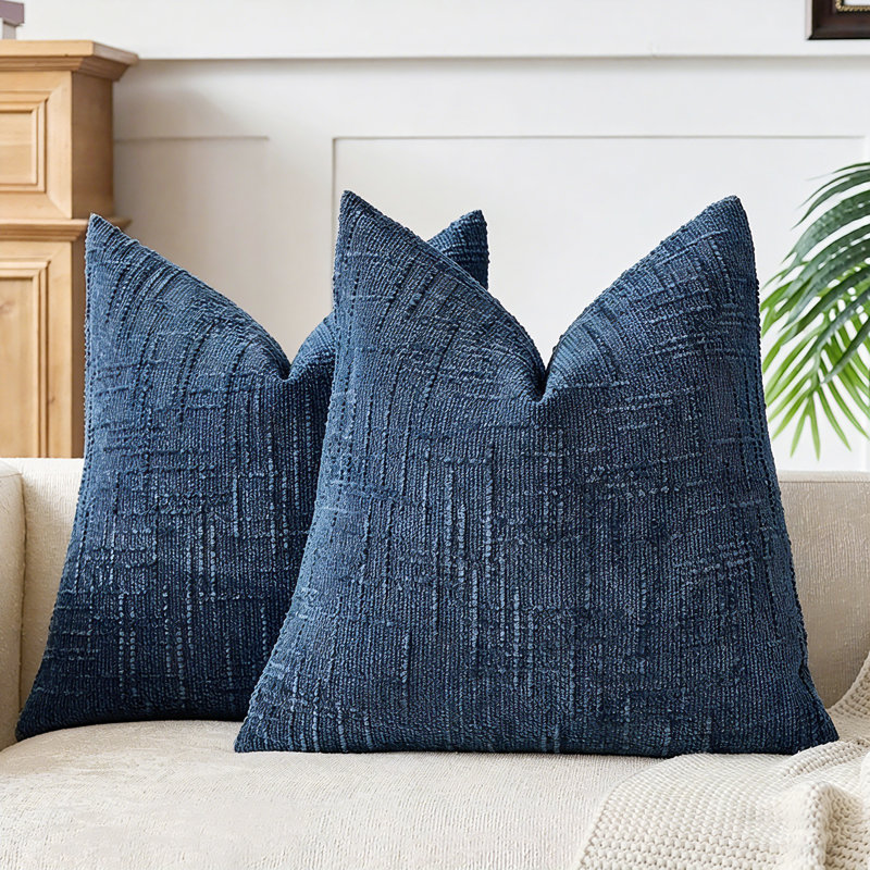 Housses de coussin en chenille texturée, Carré 18 po, Bleu