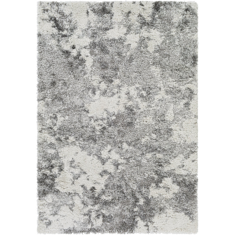 Tapis gris à poil long abstrait tissé à la machine Dittman, Rectangle 2 pi x 3 pi