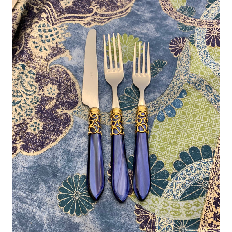 Service de table 5 pièces Melody, Bleu / doré