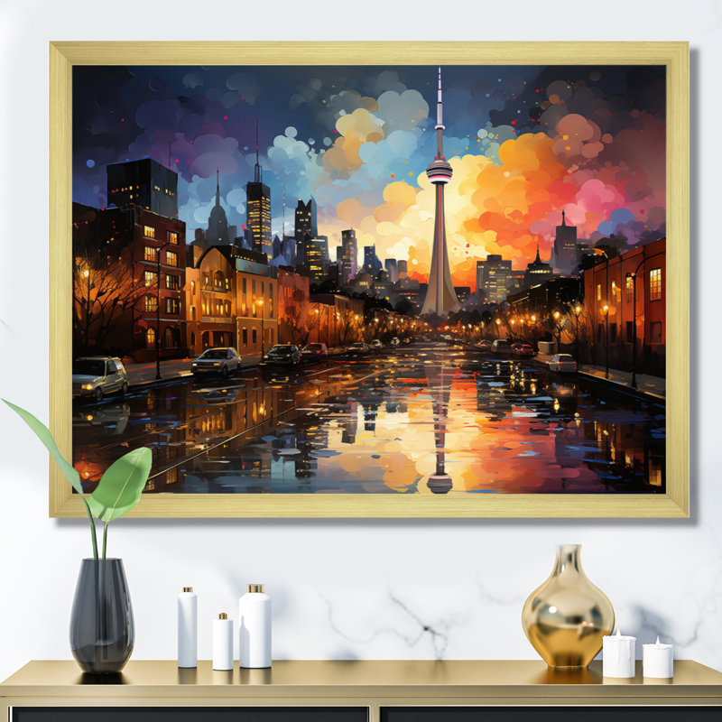 City Toronto Popart Landscape II, reproduction d'art sur toile, H 16 po x l 32 po x P 1 po, Encadrement doré