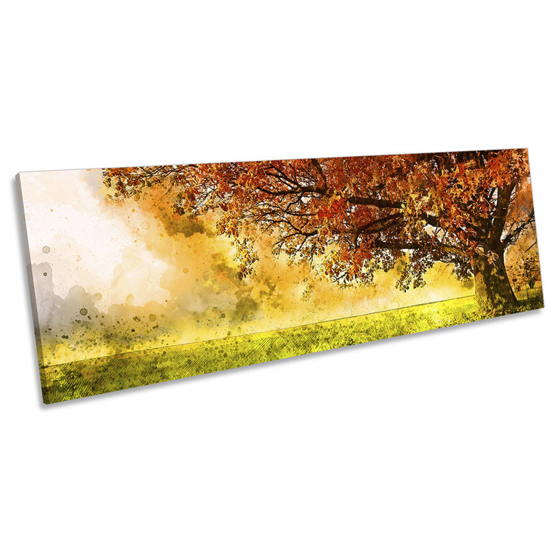 Abstract Autumn Tree Modern 1 Piece Wrapped Canvas Panoramic Wall Art, 30.48cm H x 91.44cm W