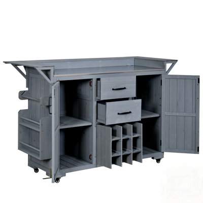 Outdoor Kitchen Island With Wheels, Rolling Patio BBQ Cart, Stainless Steel Top, Spice And Wine Racks