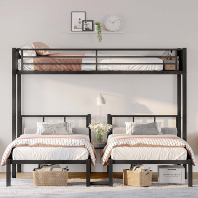 Twin Over Twin & Twin Bunk Beds For 3, Twin XL Over Twin & Twin Bunk Bed Metal Triple Bunk Bed, White