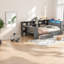 Lit plateforme moderne en bois avec rangement et tête de lit tapissier, maison et chambre à coucher