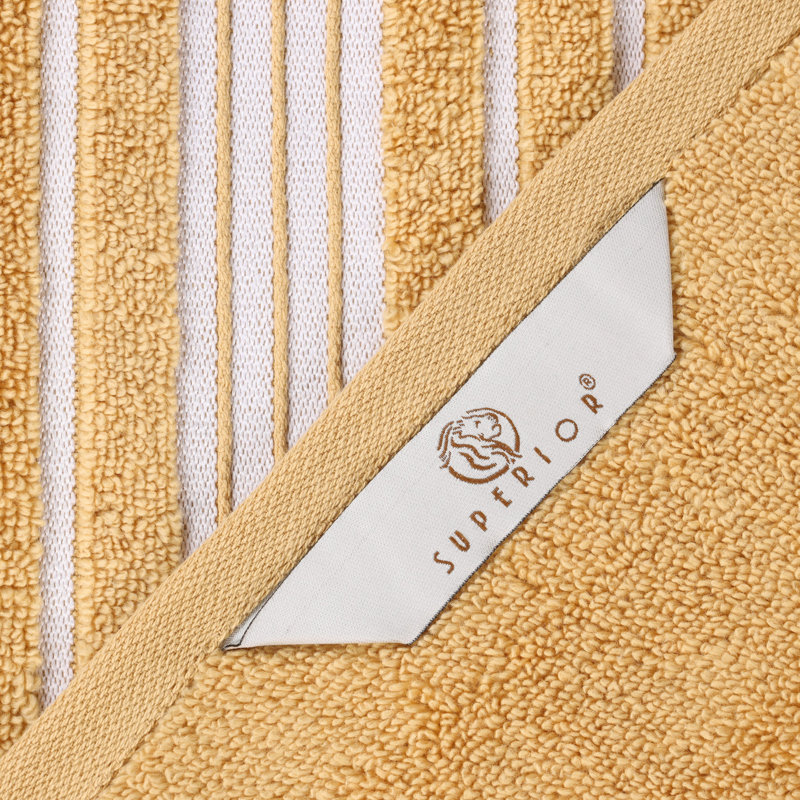 Ensemble de serviettes en coton uni et jacquard Sadie Zero Twist, À rayures, Ensemble de 6 serviettes à main, Doré