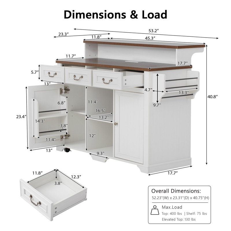 Harpenden 53.2" Kitchen Island With Storage, White