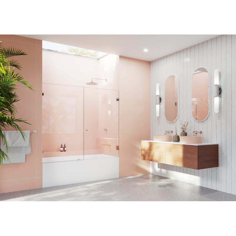 Illume 65.25 in. x 58.25 in. Fully Frameless Hinge Bathtub Door, Polished Nickel