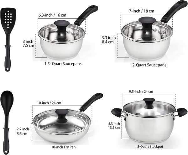 Cook N Home Kitchen Cookware Sets, 12-Piece Basic Stainless Steel Pots and  Pans, Silver & Reviews