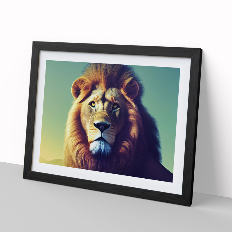 XH1022-8998X The Splendorous Lion - Single Picture Frame Print, Black, 34cm H x 46cm W x 2cm D