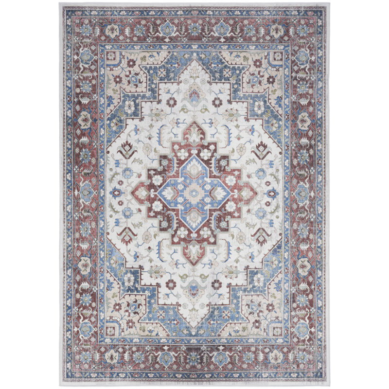 Vintage Performance Ivory/Red Area Rug, Rectangle 3'9" x 5'9"