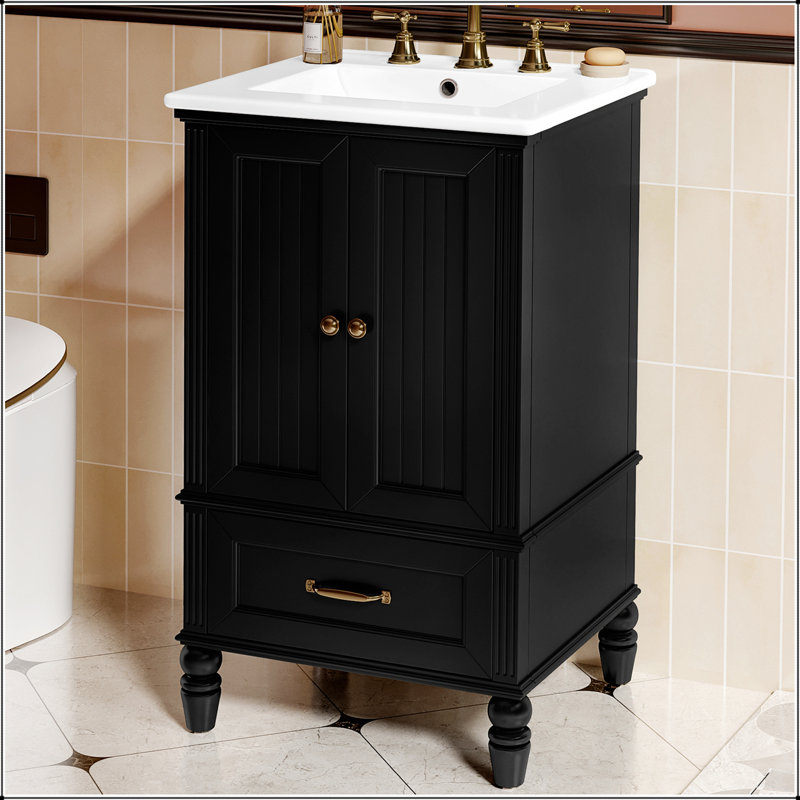 Meuble-lavabo moderne de 20 pouces avec lavabo, armoire à deux portes, butoir de porte magnétique et patins réglables