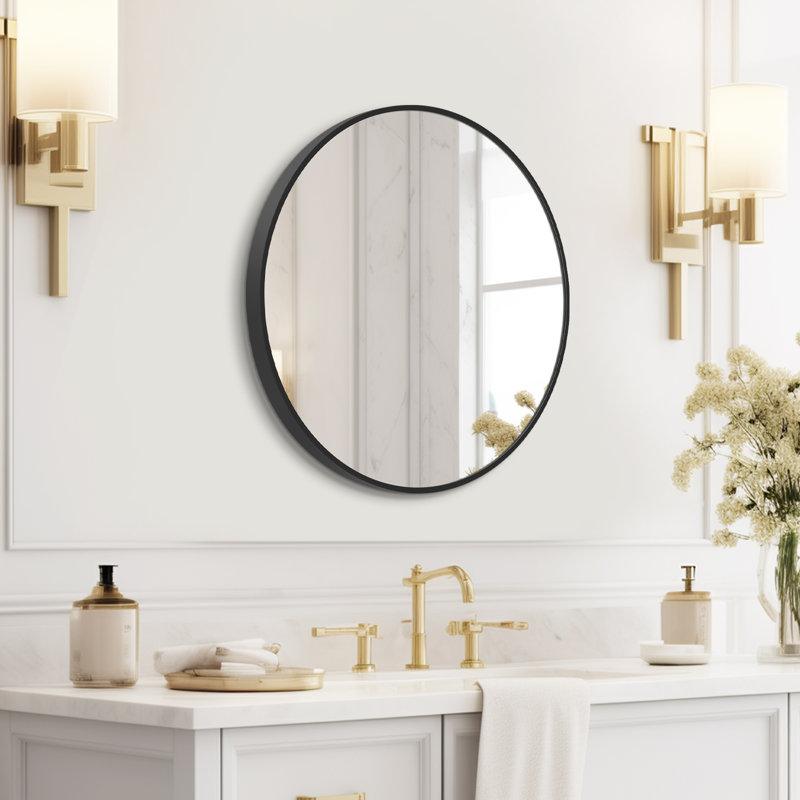 Miroir mural en métal, Noir, 36" x 36"
