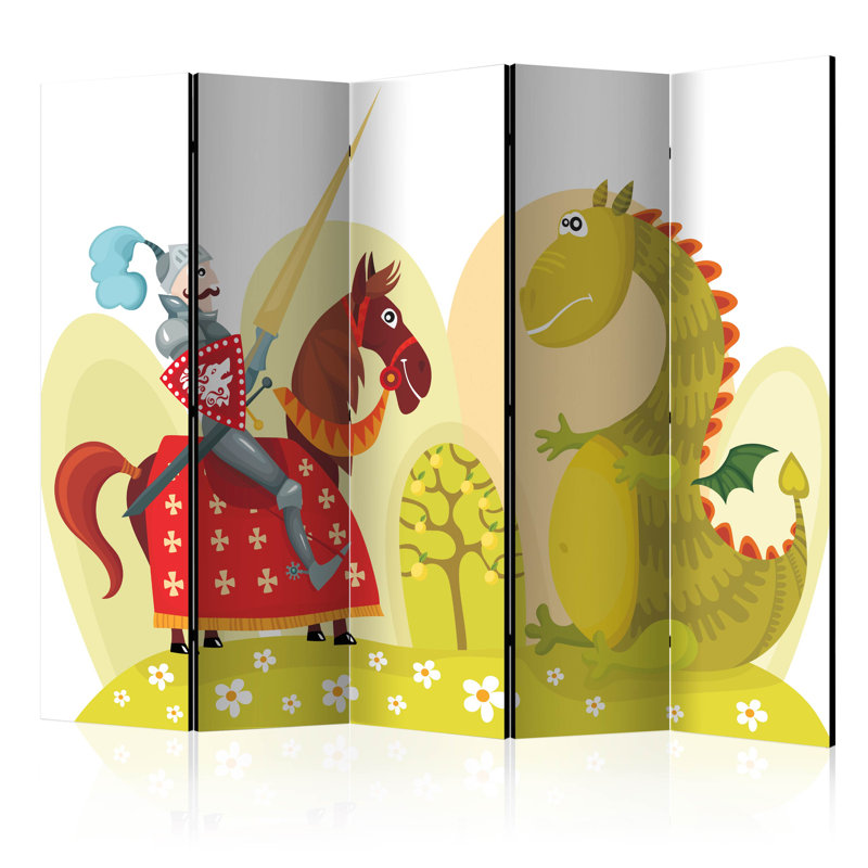 Hamza 225cm W x 172cm H 5 - Panel Solid Wood Folding Room Divider
