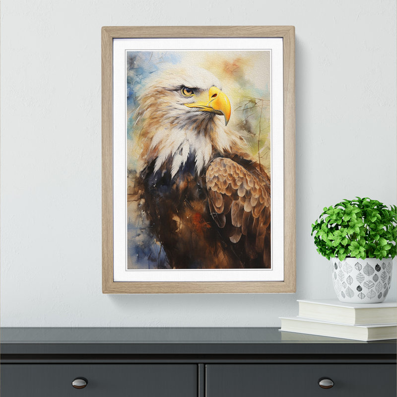 Eagle Expressionism No.2 - Single Picture Frame Print on Wood, 34cm H x 25cm W, Oak Framed