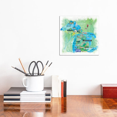 USA, Michigan Illustrated Travel Poster by Markus & Martina Bleichner - Wrapped Canvas Print