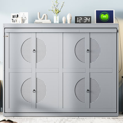 Grand lit mural gris - Meuble peu encombrant pour les chambres d'amis, lattes flexibles, confort du corps, grand sommier polyvalent sans sommier, facile à plier