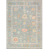 Wool Oriental Area Rug in Light Blue/Pink/Moss