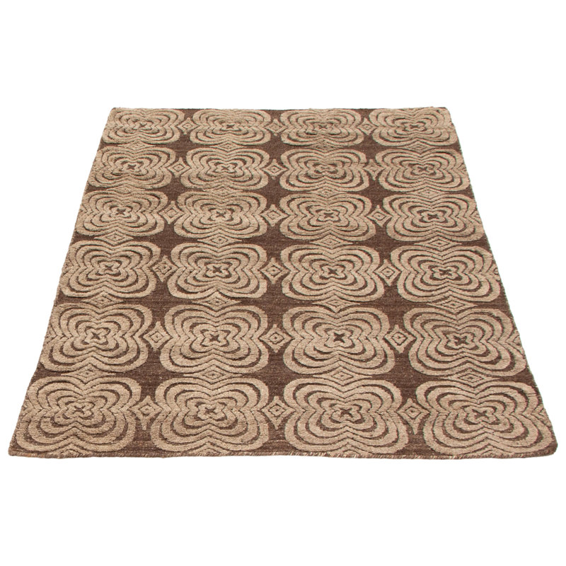Tapis brun clair / brun en laine noué à la main à motif géométrique