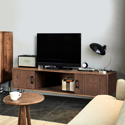 Industrial Reclaimed Wood Media Stand With Storage - Solid Wood, Natural Finish, For Living Room, 60 In Depth X 18 Width 20 Height Style Cabinet Natural, D W H