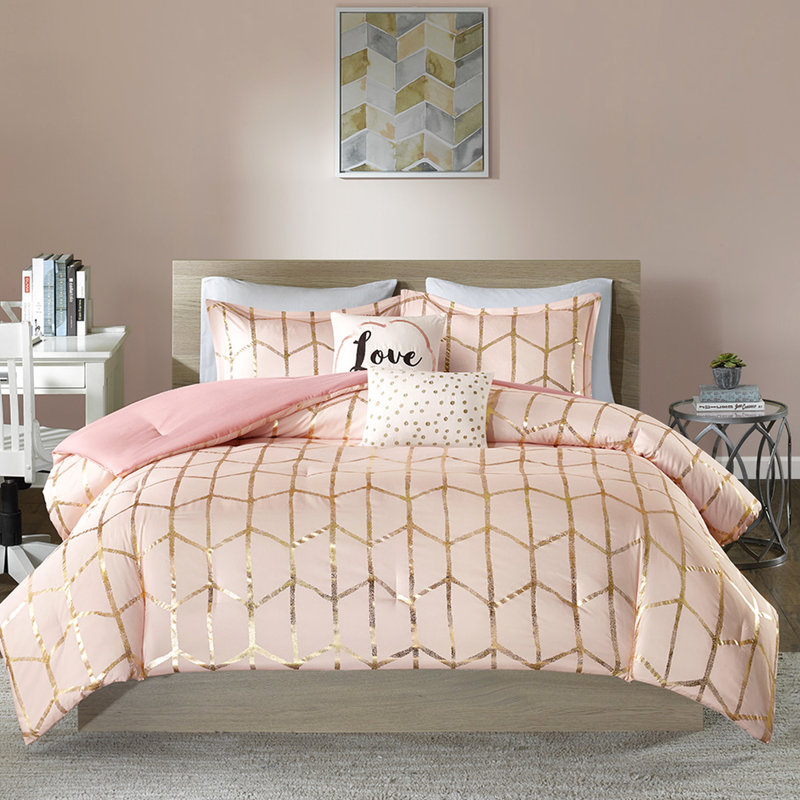 Full/Queen Comforter With Grey Background And Silver Metallic Print Elegant Firework, Queen Comforter + 4 Additional Pieces