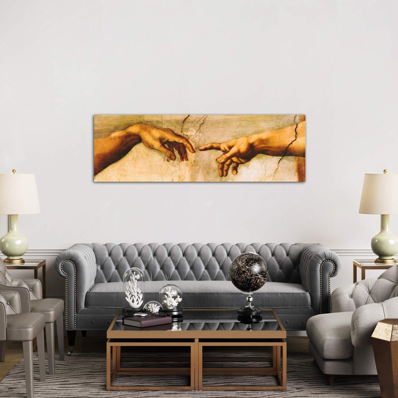 The Creation Of Adam by Michelangelo - Panoramic Painting on Canvas, 30.48 cm H x 91.44 cm W x 1.91 cm D, No Frame