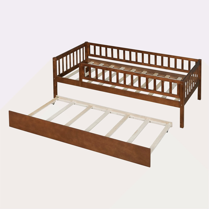 Lit de jour en bois avec couchette et garde-corps, Simple, Walnut