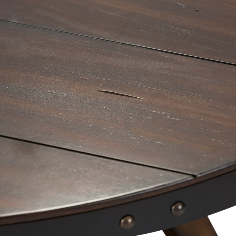 Rustic Brown Round Wood Cocktail Table with Storage