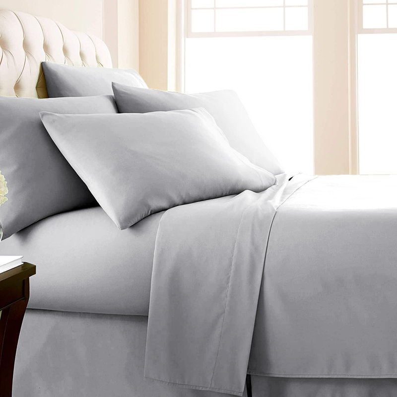 Microfiber Flatweave Sheet Set, Cal.King Sheet Set + 1 Fitted Sheet + 4 Pillowcase, Light Gray