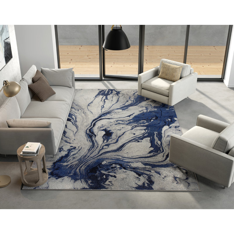 Illusions Abstract Area Rug, Rectangle 6'7" x 9'6", Blue