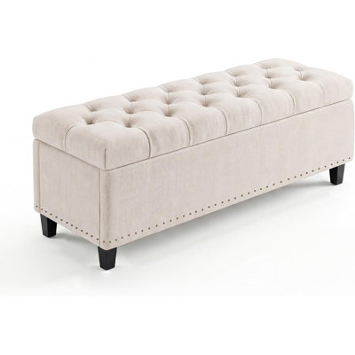 51" Extra Large Storage Ottoman Bench with 30-Gallon Capacity, 660 lbs Tufted Upholstered Bed Bench with Safety Hinge for Living Room, Bedroom, Entryway