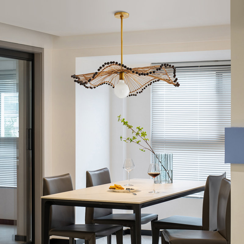 Luminaire suspendu géométrique beige à 1 lumière Sandyville, H 7,08 po x l 23,62 po x P 23,62 po