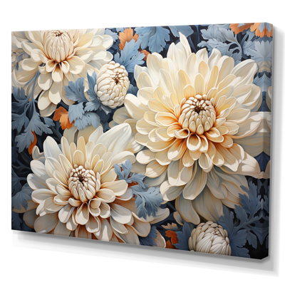 «White and Blue Chrysanthemums», mosaïque sur toile