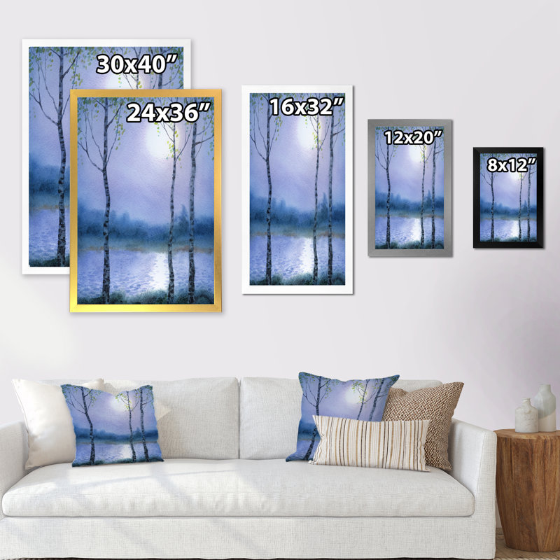 Paysage de bouleaux au printemps - Peinture, H 20 po x l 12 po, Cadre photo noir