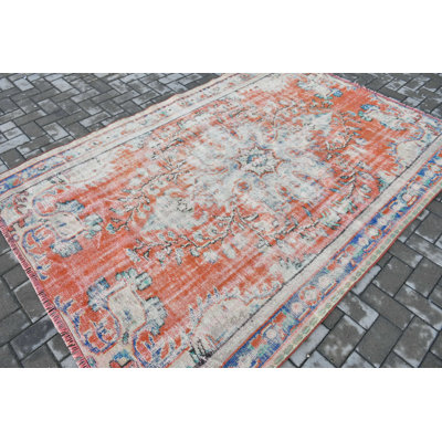 Grand tapis turc rétro fait à la main de style Oushak avec motif tribal orange, parfait pour la décoration de plancher