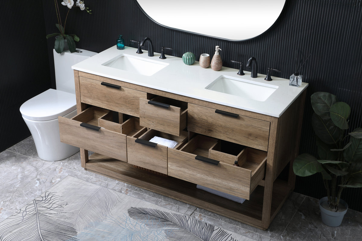 Felicity 60'' Double Bathroom Vanity, Natural Oak