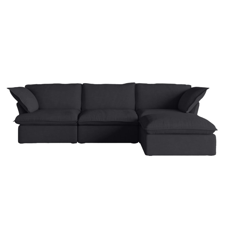 Fairford 4-Piece Upholstered Modern Corduroy Fabric Sectional Sofa With Ottomanl, Black Linen Blend
