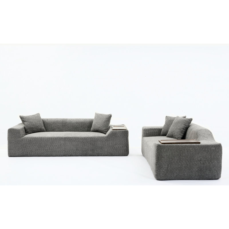 Boucle pour la maison, 3 places et 2 avec table de bout, confort luxueux gris foncé - revêtement moderne, Grey