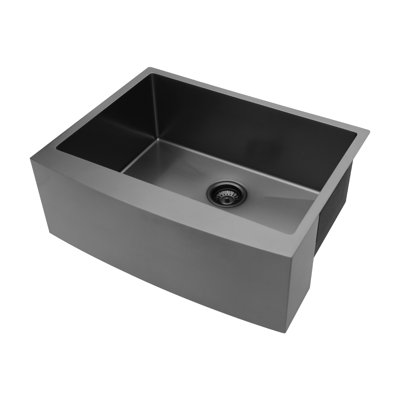 Évier de cuisine à tablier en acier inoxydable 33 x 21 x 10 po, noir mat, bol simple, rouille et teinté, calibre 16, peinture Nano, durable, facile à nettoyer