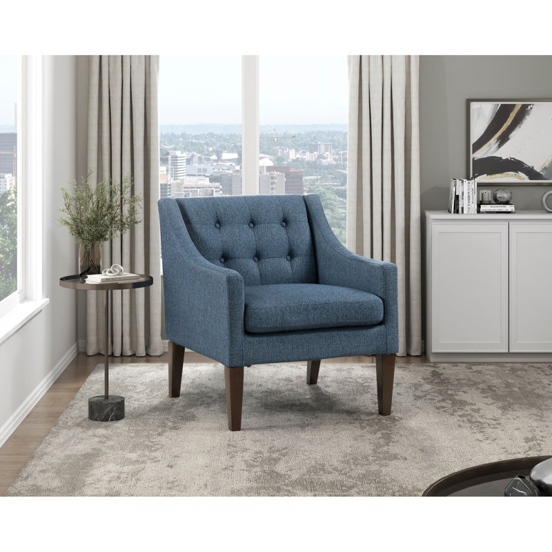 Bouton bleu - modèle de chaise de salon, structure en contreplaqué, rembourrage en mousse haute, revêtement en tissu texturé, housse de siège à fermeture à glissière amovible, pieds en bois d'hévéa brun, capacité de poids de 300 lb pour la pièce,