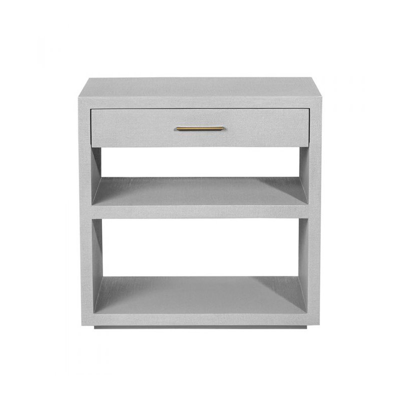 Livia 26'' W Solid Wood Nightstand, Light Gray/Antique Brass