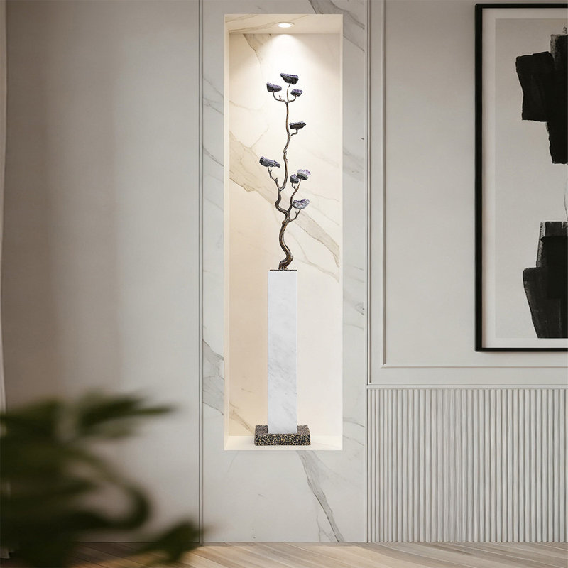 Ornement de sol moderne en pin avec améthyste, 118 cm (46,46 po), H 46,46 po x l 7,68 po x P 6,69 po