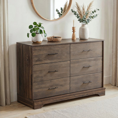 Commode à 6 tiroirs Margareta, commode cannelée avec rangement profond pour chambre à coucher, salon, entrée