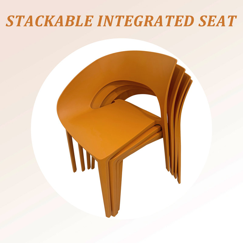 Chaise d'appoint en polypropylène orange tropical - conception monobloc pour une utilisation intérieure et extérieure avec table pliante multifonctionnelle intérieure / extérieure moderne - Plateau de table en PP avec pieds en métal (blanc, kaki)