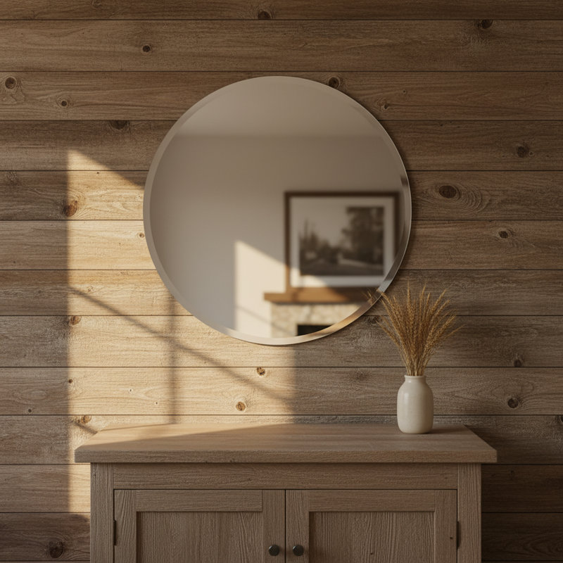 Miroir de salle de bain rond 36 po pour mur, miroir rond sans cadre pour évier avec rebord biseauté de 1 po, miroir de meuble-lavabo rond moderne pour salle de bain, chambre à coucher et entrée