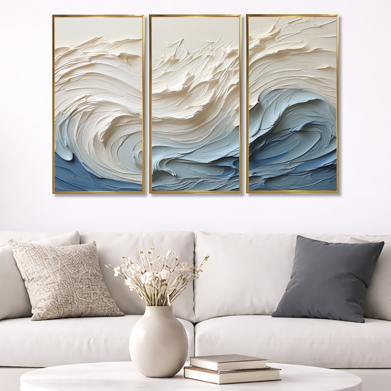 Ensemble d'art mural Clareen - vagues côtières, H 32 po x l 48 po x P 1 po, Toile tendue