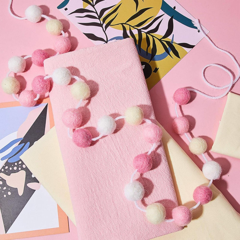 78'' in. Felt Ball Garland Garland, Pink/Beige/White