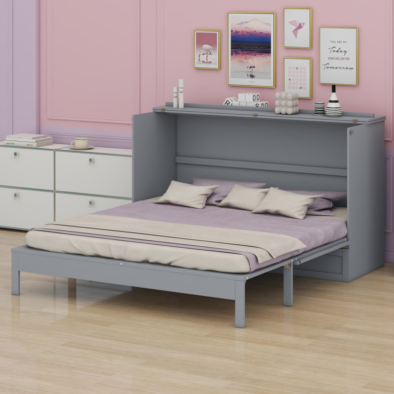 Lit escamotable avec grands tiroirs Murphy, Double , Gris