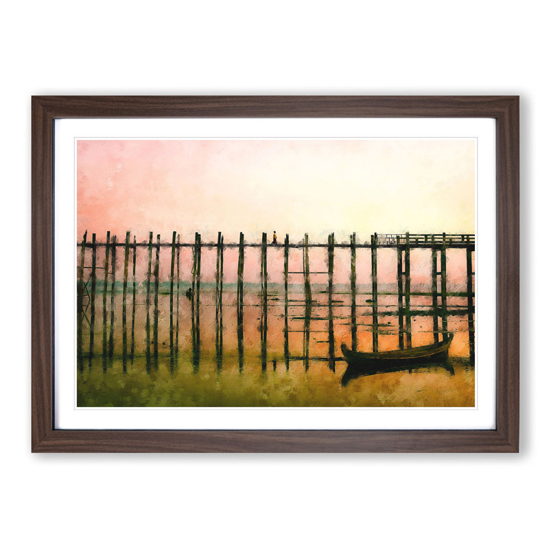 U Bein Bridge in Myanmar - Picture Frame Painting Print, Walnut Framed, 62cm H x 87cm W x 2cm D