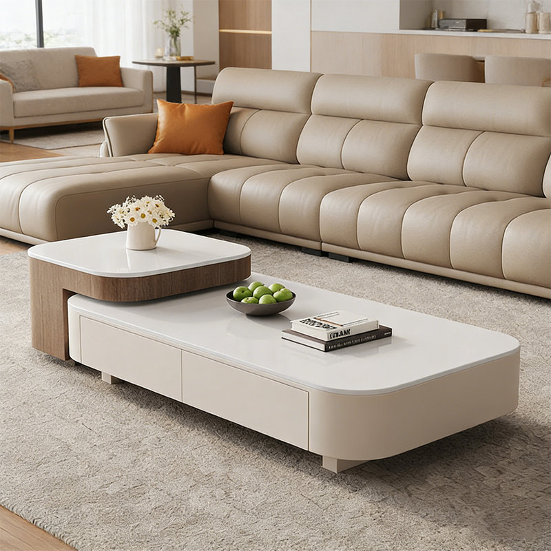 Ensemble de tables basses Modern Simplicity, Blanc / brun noisette, Blanc